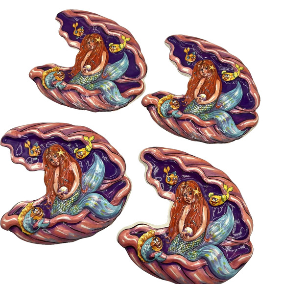 MERMAID Bakery Crafts CAKE TOPPER 4 POP TOPS Sea Shell Little Plastic Blow Mold - Picture 1 of 5